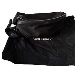 Sac banane en toile et cuir noir Saint Laurent Noir