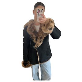 Autre Marque Black leather jacket with fur collar and cuffs Brown Black