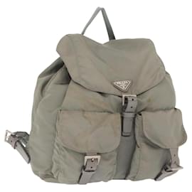 PRADA Backpack Nylon Gray Silver Auth 165573 Brown Silvery