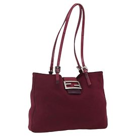 FENDI Mamma Baguette Bolsa Tote Nylon Burdeos Plata Auth 170739 Plata Burdeos