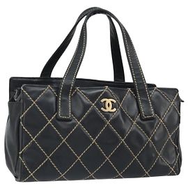 CHANEL Sac à main Cuir Noir Or CC Auth bs33126 Noir Doré