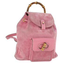 GUCCI Bamboo Backpack Suede Pink Gold 003 2034 0030 Auth BA9946 Pink Golden
