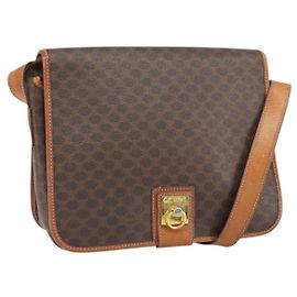 Céline CELINE Macadam Canvas Shoulder Bag PVC Leather Brown Gold Auth 170628 Brown Golden