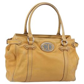 Bolsa de mão Christian Dior em couro bege prateado Auth ep13147 Prata Bege