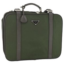 PRADA Business Bag Nylon Khaki Silver Auth mr1754 Silvery Khaki