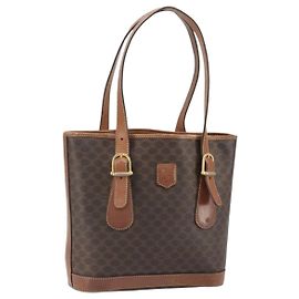 Céline Sac à main en toile Macadam CELINE en cuir PVC marron doré Auth bs33103 Marron Doré
