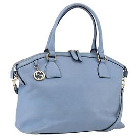 Bolsa de mão GUCCI em couro 2 em 1 azul claro dourado 449651 Auth ka2016 Dourado Azul claro