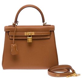 Hermès Sac HERMES Kelly 25 en Cuir Doré - 103311 Doré