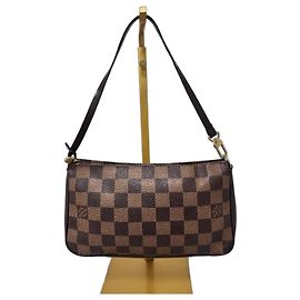 LOUIS VUITTON Bolsa Pochette Navona em Canvas Damier Marrom Marrom