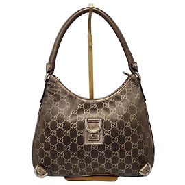 Bolsa hobo média D-Ring Abbey em tecido GG Gucci dourado marrom Dourado