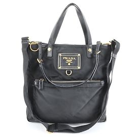 Bolsa 2 em 1 em nylon e couro Saffiano Prada Preto