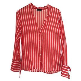One step Blusa de seda de algodón a rayas Blanco Roja
