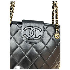 Chanel Shopping Tote Bag aus schwarzem Leder Schwarz