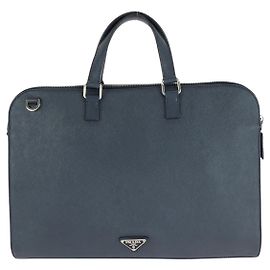 Prada Saffiano Leather Business Bag Blue Navy blue