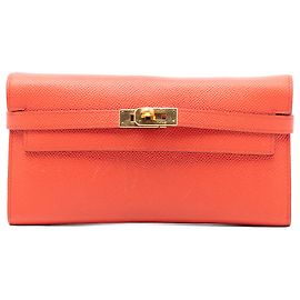 Hermès Orange Epsom Kelly Longue Wallet Red Orange