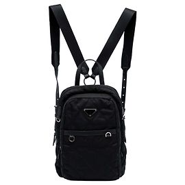 Prada Black Saffiano Trimmed Impuntu Tessuto Backpack Black
