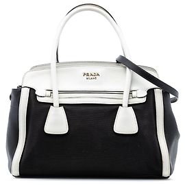 Sacoche en toile bicolore noir Saffiano cuir de Prada Noir