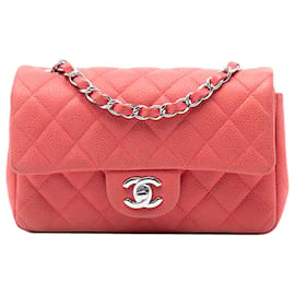 Chanel Laranja Mini Retangular Clássico Caviar Com Uma Aba Laranja Pescaria