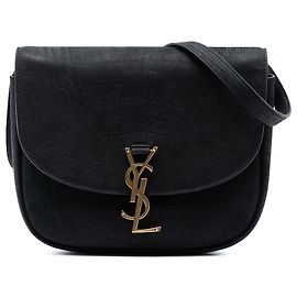 Bolsa transversal Kaia Monogram em nobuck preto com estampa de crocodilo médio da Saint Laurent Preto
