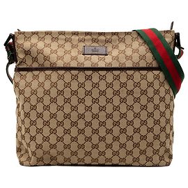 Bolsa transversal Gucci em lona GG marrom com web Marrom Bege