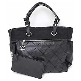 Chanel Paris Biarritz GM Tote Bag Shoulder A34210 Black Black