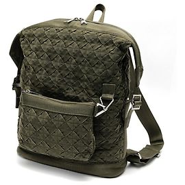 Bottega Veneta Khaki Nylon Webbing Intrecciato Backpack Khaki