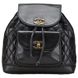 Chanel Black Lambskin Matelasse Coco Mark Backpack Black