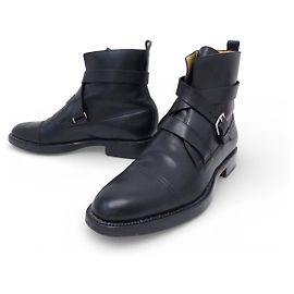Hermès SCARPE HERMES FINLAND ANFIBI 42 IN PELLE NERA CON DOPPIE CINGHIE Nero