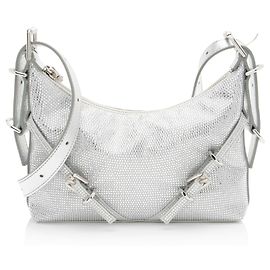 Borsa a Spalla Mini Voyou in Seta e Cristallo Givenchy Argento Metallico