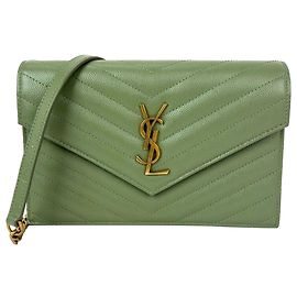 Bolsa de ombro em couro verde com corrente Envelope Saint Laurent Verde