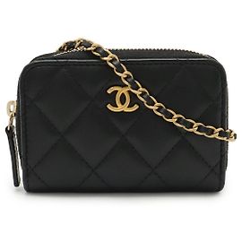 Chanel Pearl Crush Lambskin Mini Chain Wallet Black