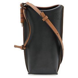 Bolsa de Ombro em Couro Macio Loewe Gate Pocket Marrom Preto