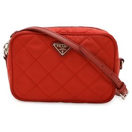 Prada Triangle Logo Nylon Leather 2way Shoulder Bag Red
