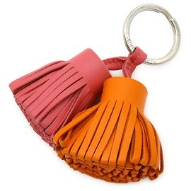 Chaveiro de couro Hermès Carmen Uno Dos Anymilo Rosa Laranja