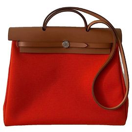 Hermès Herbag 39 Orange Leather Handbag Orange