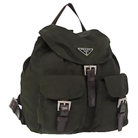 PRADA Backpack Nylon Khaki Silver Auth 166105 Silvery Khaki