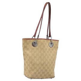 GUCCI GG Canvas Tote Bag Beige Silver 120840 Auth ep13283 Silvery Beige