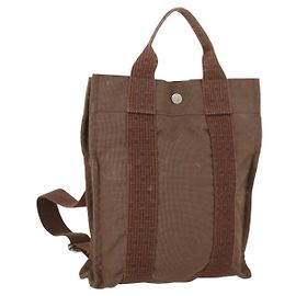 Hermès HERMES Her Line Add PM Backpack Canvas Brown Silver Auth bs32697 Brown Silvery