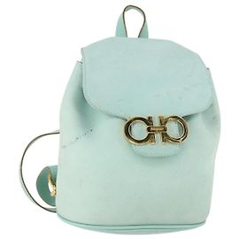 Salvatore Ferragamo Gancini Backpack Suede Green Gold Auth 159843 Golden Green