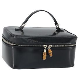GUCCI Vanity Handtasche Lackleder Schwarz Silber 032 1956 0150 Auth 170292 Schwarz Silber