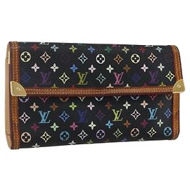 LOUIS VUITTON Portafoglio Porte Tresor Monogram Multicolore Nero M92658 Auth 169654 Nero