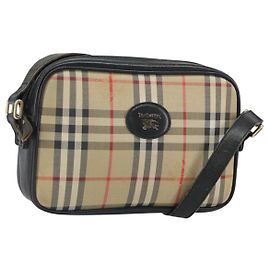 Bolsa de Ombro Burberrys Nova Check em Lona Bege Dourada Auth 163922 Bege Dourado