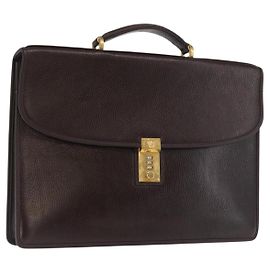 Gianni Versace Business Bag Leather Brown Gold Auth bs33178 Brown Golden