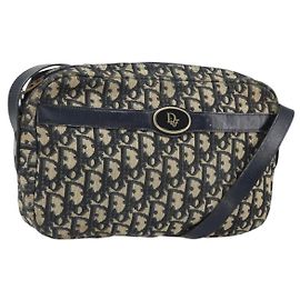 Borsa a Spalla in Tela Trotter Christian Dior Blu Navy Oro Auth 170261 D'oro Blu navy