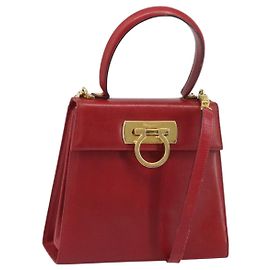Sac à main en cuir Gancini Salvatore Ferragamo 2 en 1 Rouge Or Auth bs33142 Rouge Doré