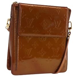LOUIS VUITTON Monogram Vernis Motto Accessory Pouch Bronze M91138 Auth ka2079