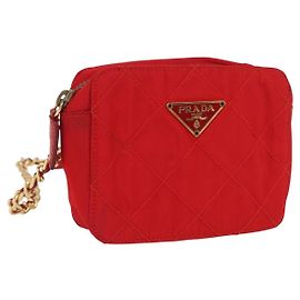PRADA Schultertasche Nylon Rot Gold Auth 169188 Rot Golden