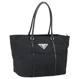 PRADA Tote Bag Nylon Black Silver Auth 170131 Black Silvery