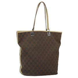 Borsa Tote GG Canvas Gucci Marrone Scuro Argento 31243 Auth ep13258 Argento Marrone scuro