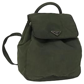 PRADA Backpack Nylon Khaki Silver Auth 166688 Silvery Khaki